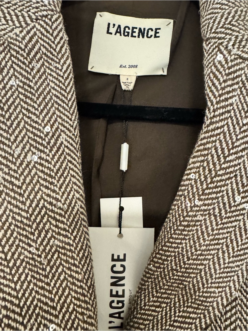 L’AGENCE NWT-SHEILA HOUNDSTOOTH BLAZER W/ ALL OVER EMBELLISHMENT-SIZE 2 - Picture 4 of 6